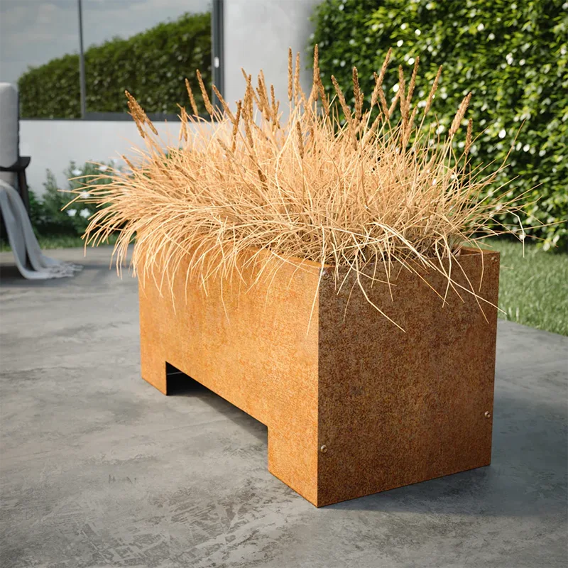 Rectangular Outdoor Planter with Raised Base