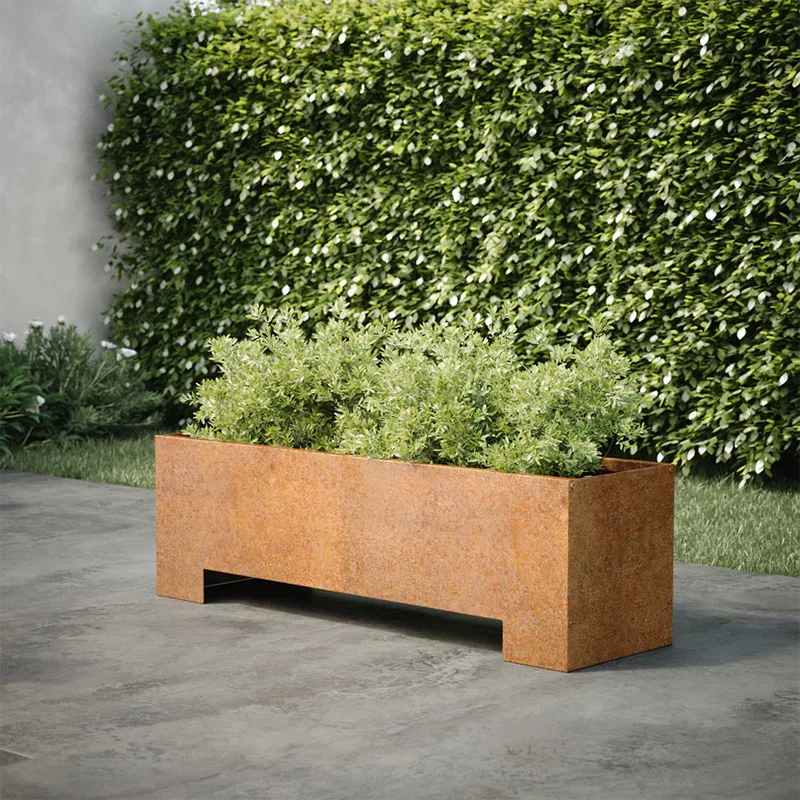 Rectangular Outdoor Planter with Raised Base